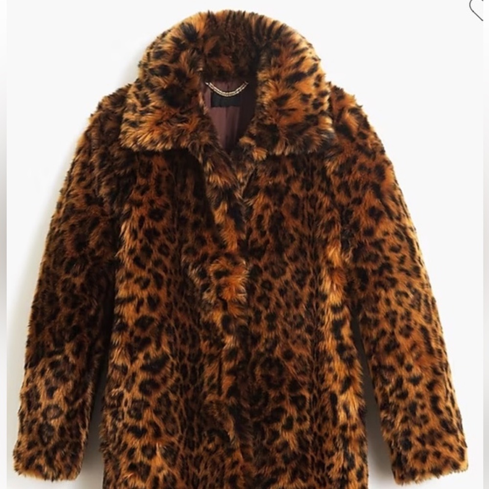 J. CREW COLLECTION FAUX-FUR LEOPARD COAT SIZE S